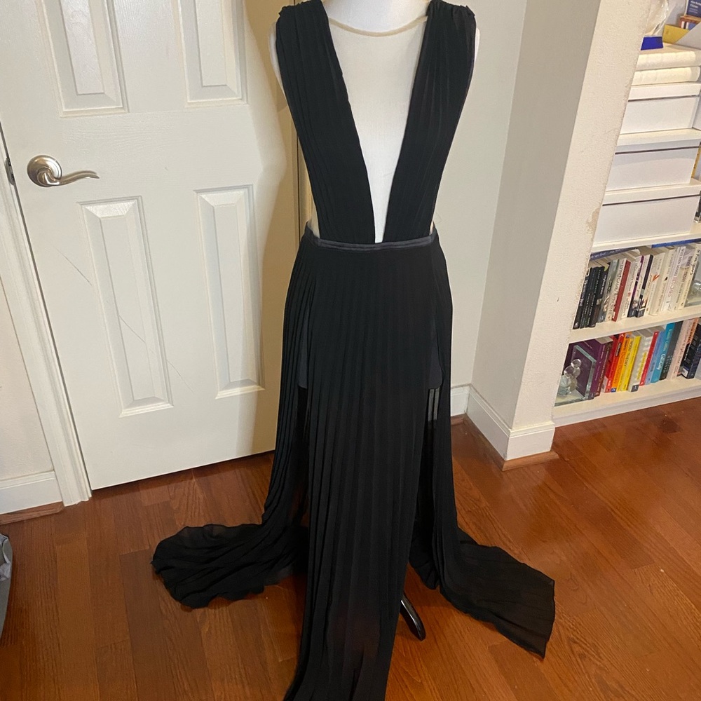 Black Pleated Evening Gown
